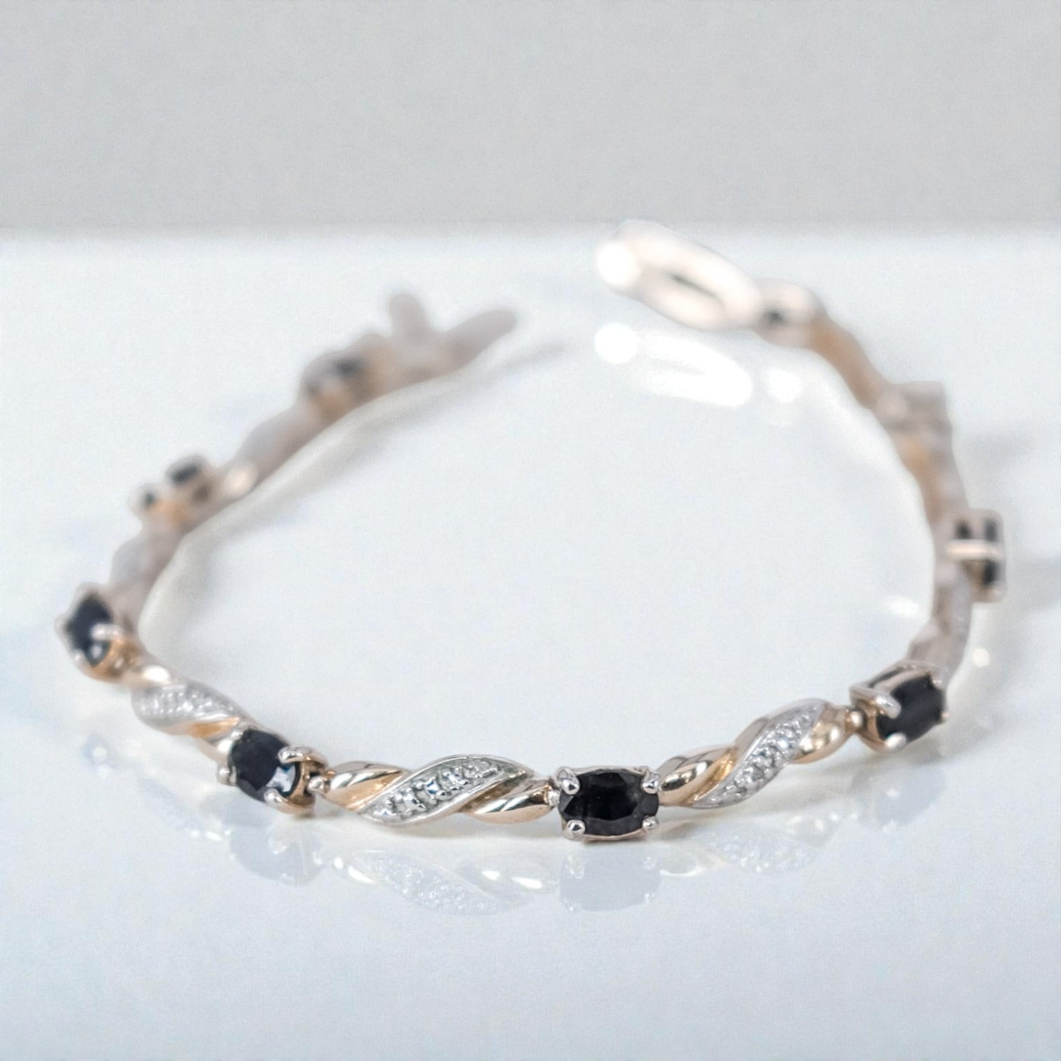 Ross Simons 925 Sterling Silver Gold Vermeil Blue Sapphire Link Bracelet 7.25"